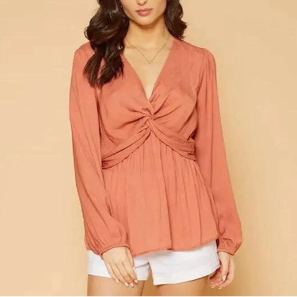 PLEIONE Twist Front Satin Blouse Top Size XL